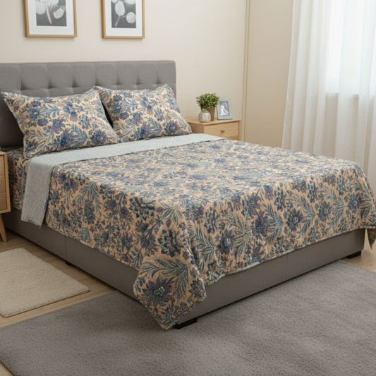 Premium Floral Comforter Set with Cotton Bedsheet & Pillow Covers