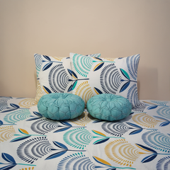 Azure Wave Cotton Bedsheet 5pc Set with Cushions & Covers