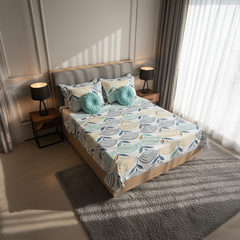 Azure Wave Cotton Bedsheet 5pc Set with Cushions & Covers