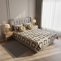 Geometric Luxe Cotton 5pc Bedsheet Set with Cushions & Covers