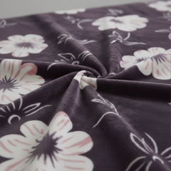 Premium Eggplant Purple Floral Velvet Bedsheet Set for Double Bed