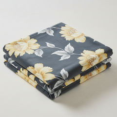 Premium Velvet Floral Double Bed Bedsheet Set with 2 Pillow Covers – Yellow & Greyish Blue