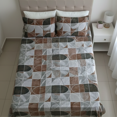 Luxury Velvet Geometric Patchwork Bedsheet Set – Double Bed | Soft Winter Bedsheet with 2 Pillow Covers