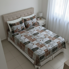 Luxury Velvet Geometric Patchwork Bedsheet Set – Double Bed | Soft Winter Bedsheet with 2 Pillow Covers