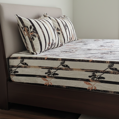 Premium Velvet Winter Bedsheet Set – Cream Striped Design with Floral Accents