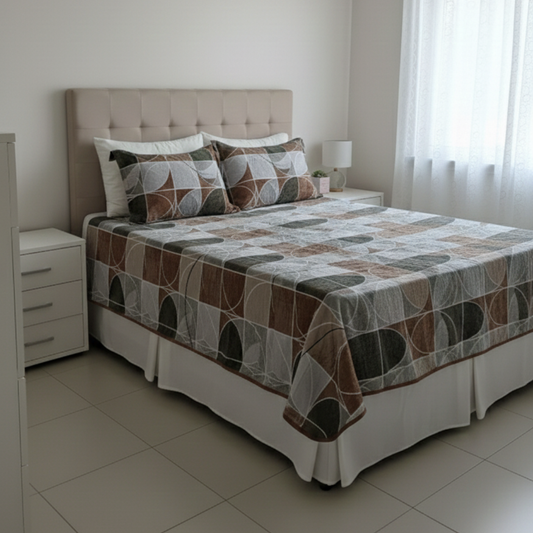 Luxury Velvet Geometric Patchwork Bedsheet Set – Double Bed | Soft Winter Bedsheet with 2 Pillow Covers