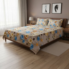 Amber Bloom Cream Cotton Bedsheet Set with Pillow Covers
