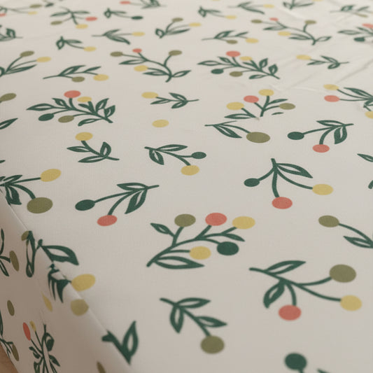 Olive Bloom Cream Elastic Cotton Bedsheet Set