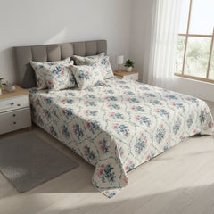 Blush Haven Floral Cotton Bedsheet Set with Cushion Covers