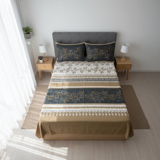 Luxury Floral Stripe Cotton Bedsheet Set