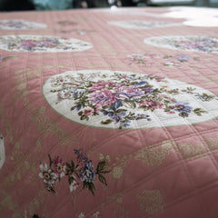 Elegant Pink Floral Pure Cotton Quilted Bed Cover Set