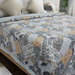 Azure Patch Reversible Comforter – Blue & Mustard Geometric Blend