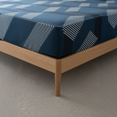 Urban Geo Peacock Blue Elastic Cotton Bedsheet Set
