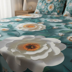 Emerald Bloom Teal Cotton Bedsheet Set with Pillow Covers