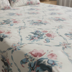 Blush Haven Floral Cotton Bedsheet Set with Cushion Covers