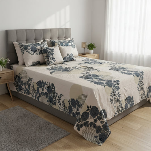 Midnight Fern Cotton Bedsheet Set with Cushion Covers