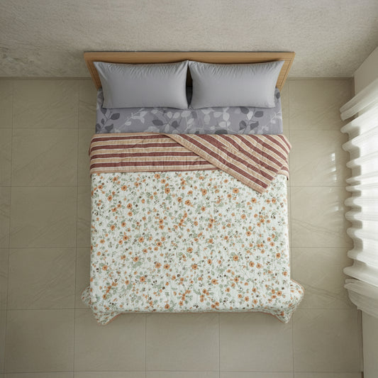 Vintage Bloom Reversible Floral Comforter – Offwhite, Orange & Green