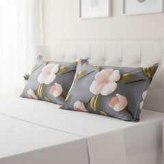 Blush Petal Grey Cotton Bedsheet Set with Pillow Covers