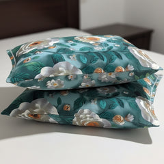 Emerald Bloom Teal Cotton Bedsheet Set with Pillow Covers