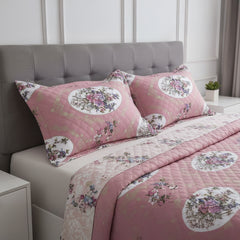 Elegant Pink Floral Pure Cotton Quilted Bed Cover Set