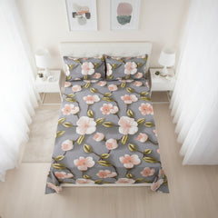 Blush Petal Grey Cotton Bedsheet Set with Pillow Covers