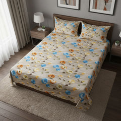 Amber Bloom Cream Cotton Bedsheet Set with Pillow Covers