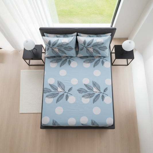 Palm Mist Light Blue Elastic Cotton Bedsheet Set