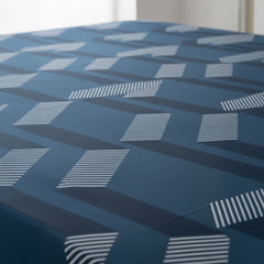 Urban Geo Peacock Blue Elastic Cotton Bedsheet Set
