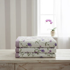 Pure Cotton Floral Quilted Bed Cover Set – White with Purple & Pink Flowers