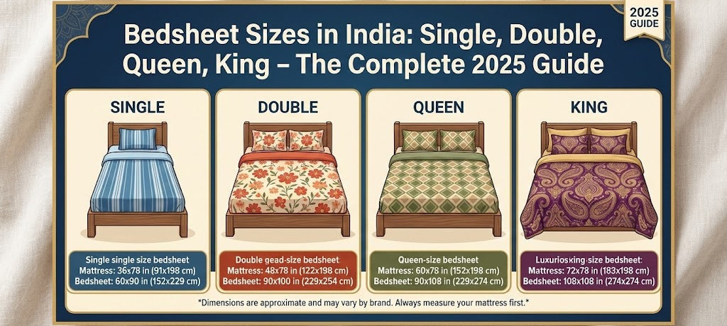 Bedsheet Sizes in India: Single, Double, Queen, King – Full Guide