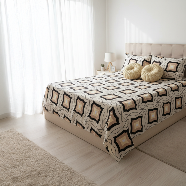 Geometric Luxe Cotton 5pc Bedsheet Set with Cushions & Covers