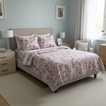Premium Cotton Floral Comforter Set – White Base with Pink Floral Print