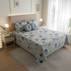 Jivacasa Sage Floral 5pc Double Bed Bedding Set with Designer Cushions