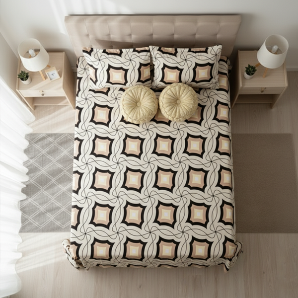 Geometric Luxe Cotton 5pc Bedsheet Set with Cushions & Covers