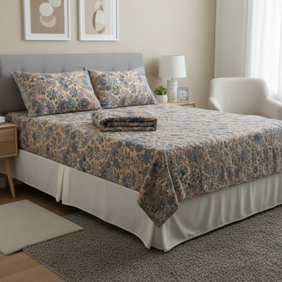 Premium Floral Comforter Set with Cotton Bedsheet & Pillow Covers