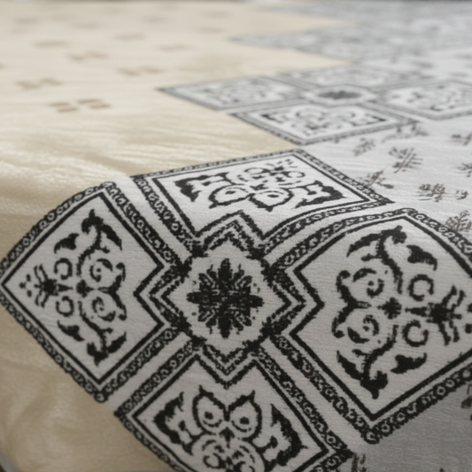 Premium Velvet Winter Bedsheet Set – Yellow & Grey Ethnic Print