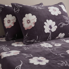 Premium Eggplant Purple Floral Velvet Bedsheet Set for Double Bed