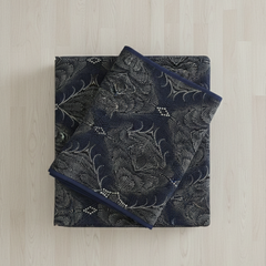 Premium Navy Blue & White Velvet Bedsheet Set for Double Bed | Super Soft Winter Bedsheet with 2 Pillow Covers