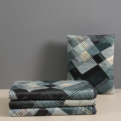 Premium Velvet Double Bed Bedsheet with 2 Pillow Covers – Teal, Grey & White Geometric Design | Super Soft Winter Bedding Set