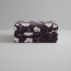 Premium Eggplant Purple Floral Velvet Bedsheet Set for Double Bed