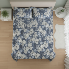 Premium Velvet Winter Double Bed Bedsheet with 2 Pillow Covers – Soft Floral Grey & White Design