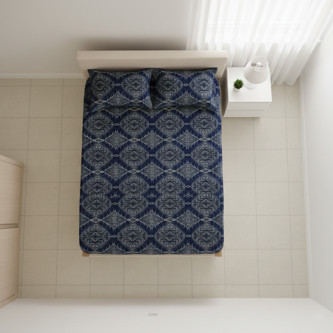 Premium Navy Blue & White Velvet Bedsheet Set for Double Bed | Super Soft Winter Bedsheet with 2 Pillow Covers