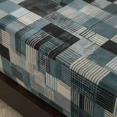 Premium Velvet Double Bed Bedsheet with 2 Pillow Covers – Teal, Grey & White Geometric Design | Super Soft Winter Bedding Set