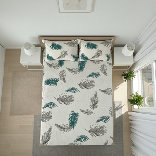 Luxury Velvet Elastic Bedsheet Set with Leaf Print | Super Soft Winter Elastic Bedsheet |