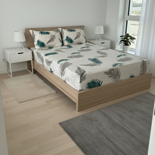 Luxury Velvet Elastic Bedsheet Set with Leaf Print | Super Soft Winter Elastic Bedsheet |