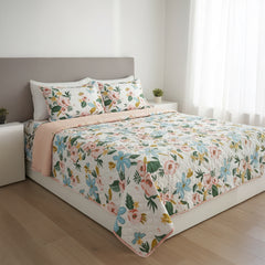 Floral Bliss Pure Cotton Quilted Bed Cover Set