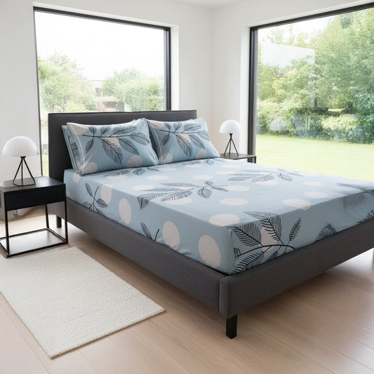 Palm Mist Light Blue Elastic Cotton Bedsheet Set