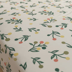 Olive Bloom Cream Elastic Cotton Bedsheet Set