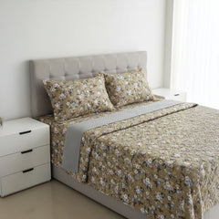 Premium Pure Cotton Quilted Bed Cover Set – Olive Green Floral Design