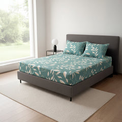 Botanic Sage Green Elastic Cotton Bedsheet Set